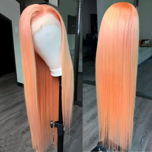Light Orange Long Straight Hair 134 Front Lace Chemical Fiber High-temperature Fiber Wig Head Cover